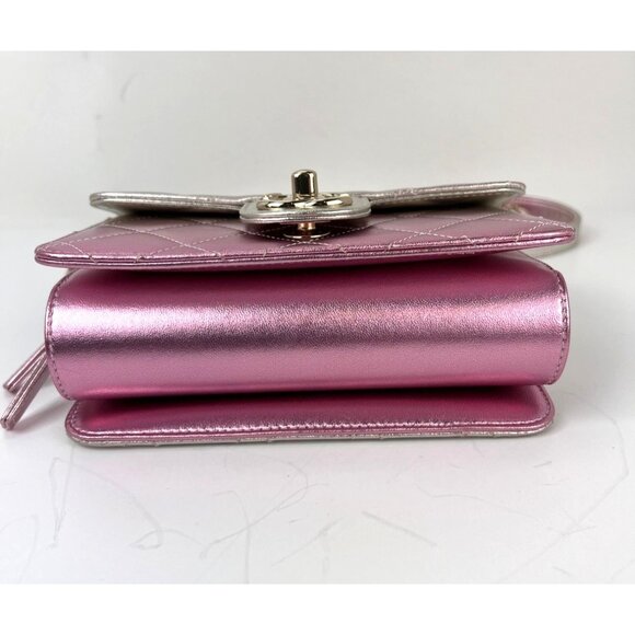 Chanel Metallic Lambskin Like a Wallet Flap Golden Pink Crossbody Bag - Picture 3 of 16